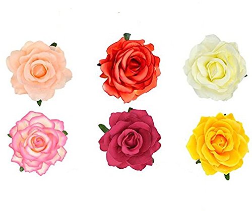 VNDEFUL 6 Pieces Flower Brooch Head Ornament Bride Women Rose Flower Hair Accessories,Lady Hair Styling Clip Hair Accessories