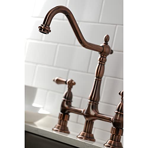 Kingston Brass KS127ALBSAC Heritage Bridge Kitchen Faucet, Antique Copper, 13.88 x 8.56 x 13.13