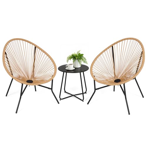 ONBRILL 3 Piece Patio Bistro Set Outdoor Acapulco Chairs with a Coffee Table All-Weather PE Rattan Patio Furniture Set for Balcony Garden Proch Natural