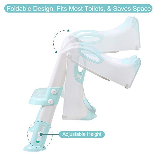 PandaEar Potty Training Seat Toilet with Step Stool Ladder, Kids Boys Girls Toddlers-Comfortable Safe, Anti-Slip Pads Ladder (Light Blue)