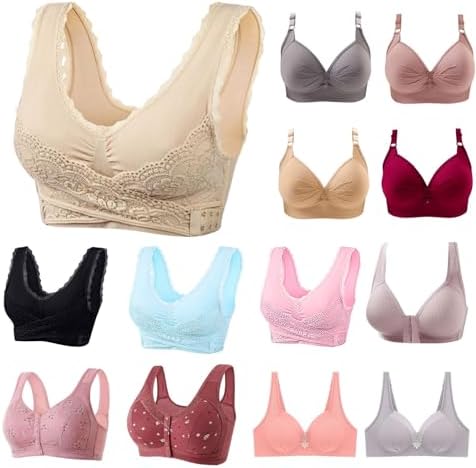 Bras for Women Full Coverage,Plus Size No Underwire Front Closure Bralettes Push Up Great Support Breathable Everyday Bras