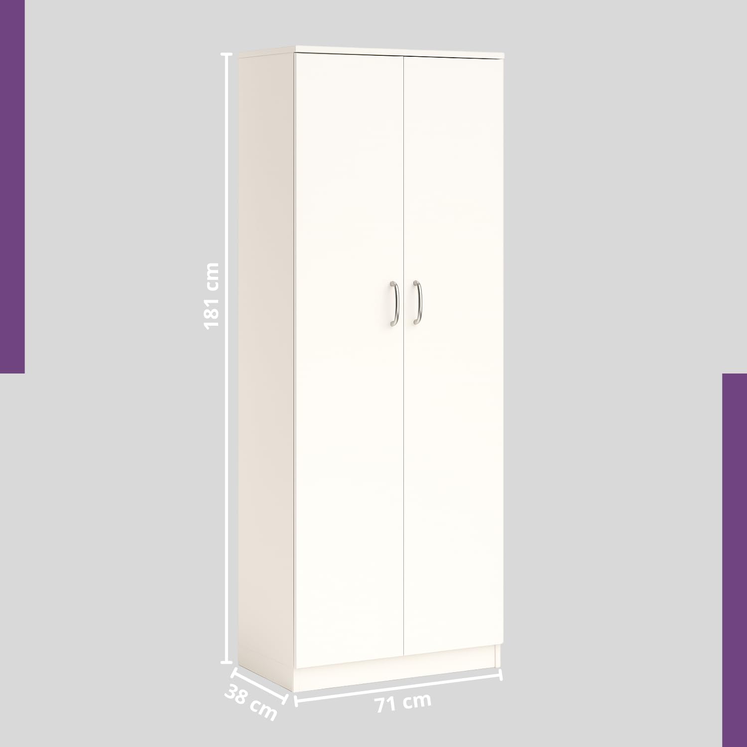 eacommerce - Armadio Multiuso con 2 Ante | 5 Ripiani | Stile Moderno in Legno Melaminico | Chiusura Rallentata, Maniglie Cromo Satinate | Per Ingresso Garage Ripostiglio - Colore Bianco