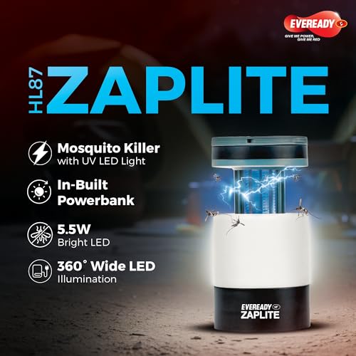 Image of Eveready Zaplite HL87, 5.5W Rechargeable Lantern + Mosquito Killer with UV LED Light, in-Built Powerbank, 360 Illumination, Portable & Durable, USB Type-C Charging, Powered by Li-ion Battery
