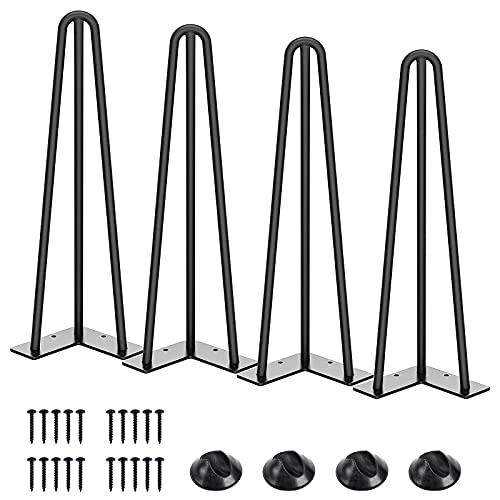 SMARTSTANDARD 16 Inch Hairpin Table Legs 3 Steel Rods 1/2 Inch Pipe Diameter 800lbs Load Capacity Mid-Century Style for Coffee Table Side Table Night Stand (Black 4PCS)