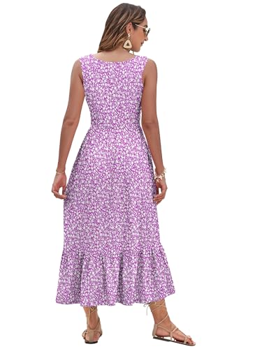 Image of AUSELILY Womens Summer Maxi Dress Casual Sleeveless V Neck Floral Dresses | A line shape with practical side pockets, Vacation dress for resort walks, Pair with low heels and simple jewelry