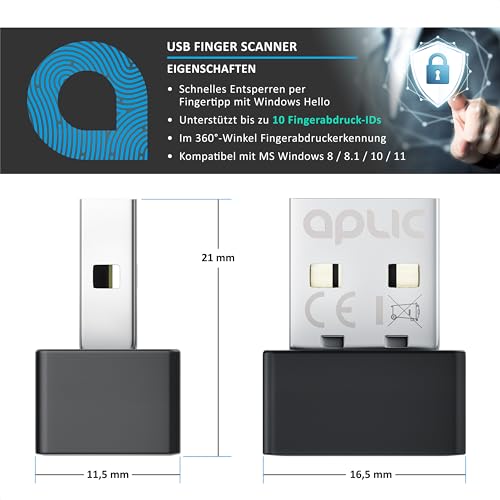 CSL - USB Fingerabdrucksensor Fingerabdruckleser - Fingerprint Reader - Windows 8 10 11 Hello – unterstützt bis zu 10 IDs – USB - Plug & Play – Finger Scanner