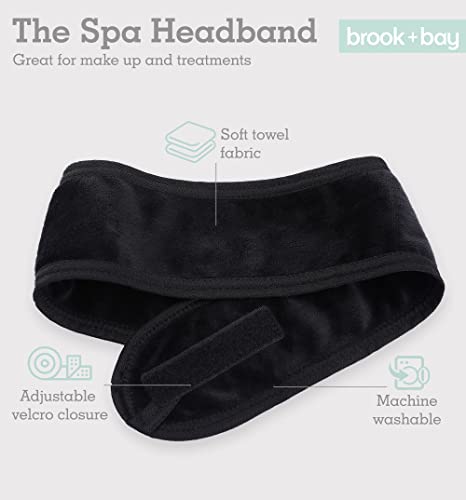 Brook + Bay Spa Headband for Washing Face - Makeup & Skincare Face Wash Head Band - Face Mask Towel Terry Hair Band for Women - Black