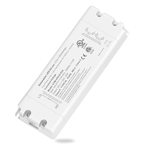 Image of 30W 24V Dimmable LED Driver, 5-in-1 Dimming Power Supply, Class 2 AC 100-277V Transformer for LED Strip Lights, Flicker-Free, Compatible with Lutron & Leviton, Constant Voltage, UL Listed