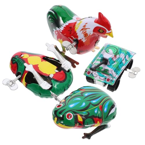 TOYANDONA Vintage Wind Up Toys 4Pcs Metal Spring Jumping Up Tin Toys Children Cochain Clockwork for Kids Party Favors Rooster (Random Style)