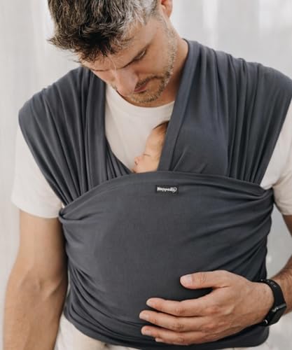 Hoppediz Elastisches Baby-Tragetuch - für Neugeborene ab Geburt (2-9 kg) - aus kbA-Baumwolle - Anthrazit 4,60 m