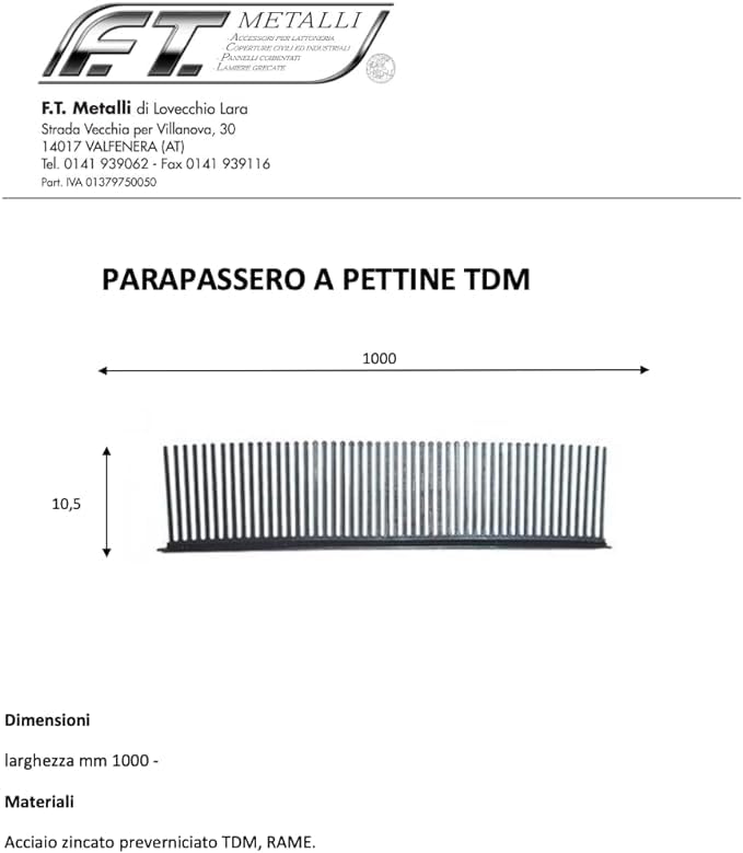 Dissuasori Pettine per piccioni Anti Uccelli da Balcone - Spuntoni per Piccioni in Lamiera TDM 1 mt per Qualsiasi Superficie - 25pz x 1 mt