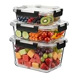 KUUKA Recipientes de vidrio herméticos con tapa de silicona – set 3 piezas 640 ml + 1050 ml + 1800 ml, tupper cristal comida, aptos microondas nevera congelador, ideal para meal prep