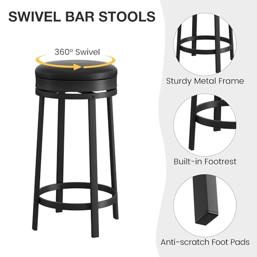 GarveeLife Juego de 2 Butacos Giratorios de 24" Altura de Mostrador con Reposapiés, Tapizado de Cuero PU, Estructura de Metal, Negro miniatura 4