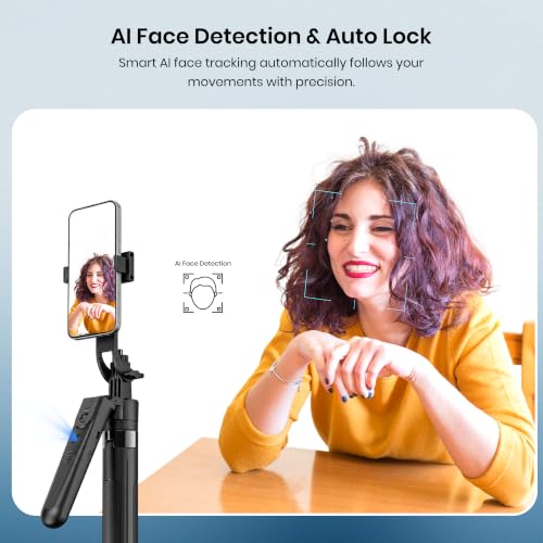 Image of Simpex (SST-003) AI-Powered Selfie Stick for Mobile, Auto Face Tracking Tripod with 360 Auto Rotating Selfie Stick, 64-inch /163 cm Long Aluminum Extension for Mobile & Camera with Quad-Leg Stability