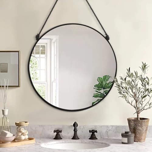 Gosider Circle Hanging Wall Mirror Black Round Mirror for Bathroom Wall Mounted Frame Mirror 16 Inch Modern Home Decor Mirror for Living Room Bedroom Entryway Hallway Washroom Dorm