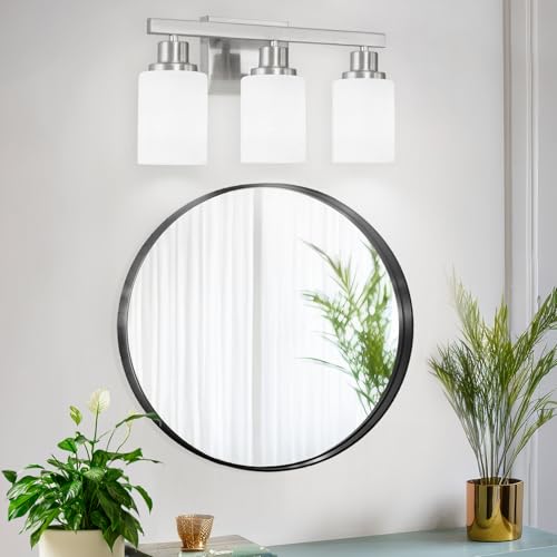 Image of 3-Light Bathroom Light Fixtures Brushed Nickel Vanity Light 17in