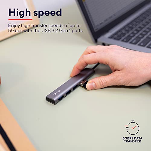 Trust Halyx USB Hub 4-Port USB-A 3.2 Gen 1, 5 Gbps Data Transfer Speed, Thin and Compact Data Hub, Plug & Play - Image 4