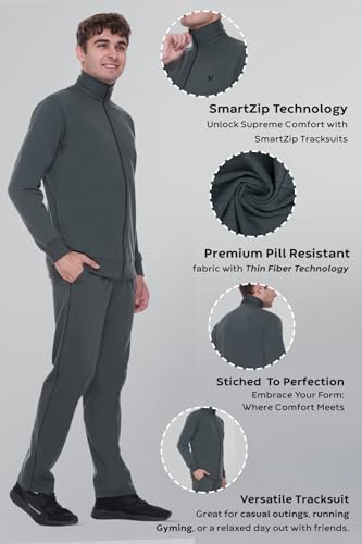 Image of GODFREY Zipper Track Suit For Man Winter Wear High Neck Cotton Tracksuit- Co ords For Men Regular Fit