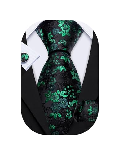 Barry.Wang Flower Ties for Men Handkerchief Cufflinks Set Wedding Necktie Set Party