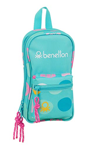 Safta 412051747 Plumier mochila estuches llenos  33 piezas  escolar Benetton  Azul  Topos