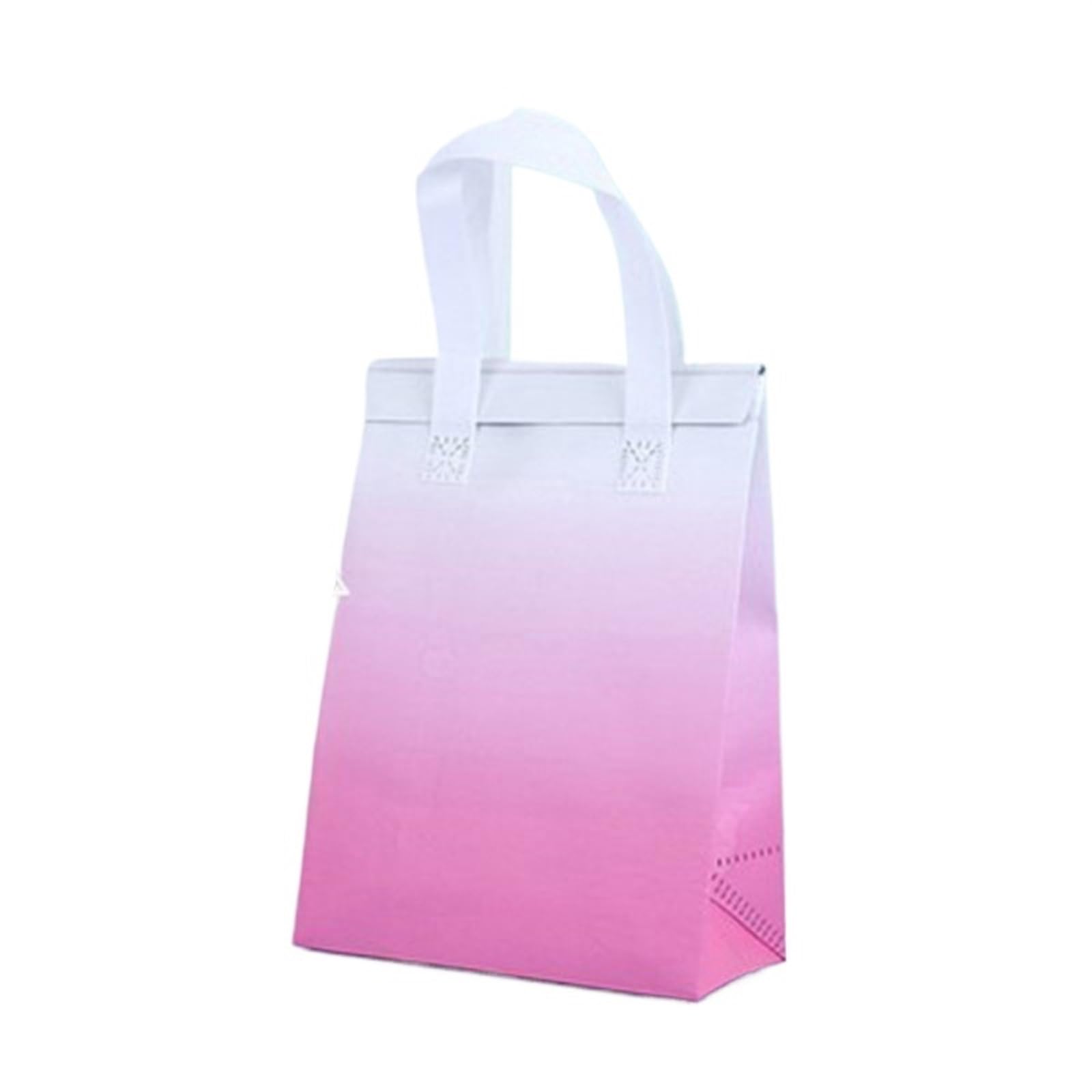 Sac Isotherme de Livraison Lot de 50 sacs fourre-tout isolants non tissés en tissu portable for aliments, gâteaux, boissons, emballage, garder au chaud et au froid, pochettes de livraison(Pink and whi