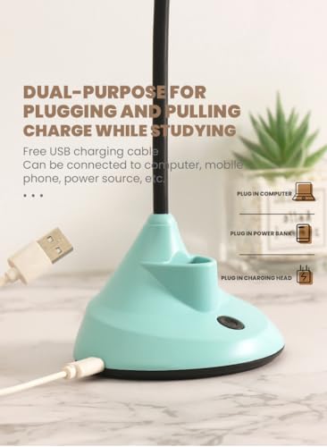 Image of FLYNGO Plastic Led Study Table Desk Lamp For Students With Pen Holder, Usb Rechargeable, Flexible Neck, Lamp For Study Table (Light Green)