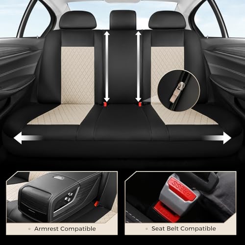 Image of Coverado Front and Back Seat Covers, 5-Pack Universal Seat Covers for Cars, Leather & Fabric Splicing Design Car Seat Protectors, Waterproof Seat Cushions Universal for Most Vehicles, Black & Beige