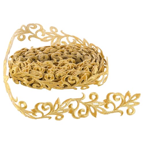 Ieron Tiras de Encaje de Seda Dorada para Bordar con Plancha, de 4 Metros de Largo y 3,5 cm de Ancho, para Coser Prendas, Vestidos, Accesorios de decoración del hogar, Bodas, Fiestas, Navidad