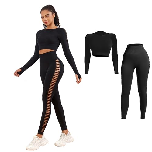 Shgiloo Tracksuit for Women - 2 Piece Outfits Cropped Top Long Sl...