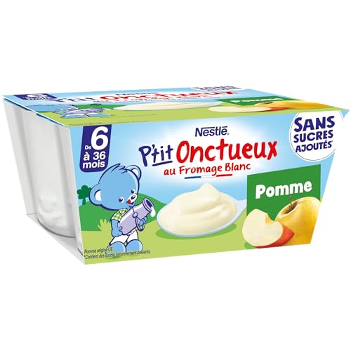 Nestlé Bébé - P'tit onctueux Pomme sans sucres ajoutés - dès 6 mois - 4 x 90g