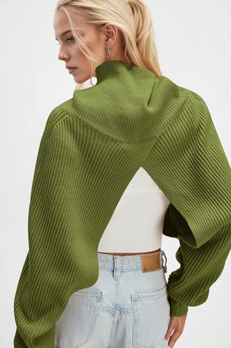 Turtle Neck Bolero Shrugs Sweater for Women Loose Fit Long Sleeve Rib Knit Crop Sweaters Open Front Pullover Shawl2