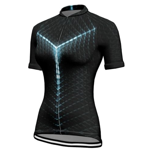 Mateju Maillot Ciclismo para Mujer, Estampados Geométricos Ropa Ciclismo Exterior Cómodo Transpirable, Verano Secado Rápido Camisetas Manga Corta Hombre, Camiseta Mujer Elástico (Azul,XXL)