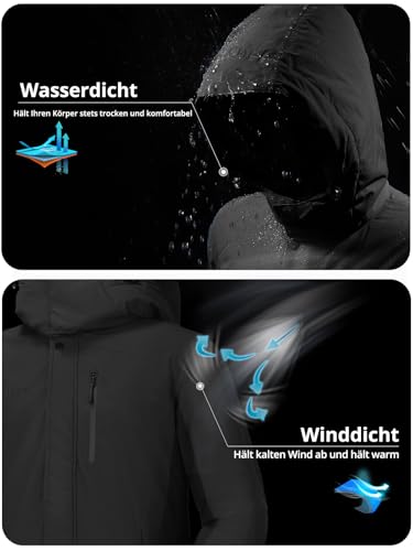 OutPro Herren Skijacke Winterjacke Warme FleecejackeWasserdicht Winddicht Funktions Baumwolljacke Winterjacke Outdoor WandernTibetisch schwarz,M