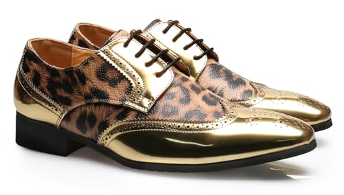 Mens Oxfords Formal Dress Leopard Texture Wingtip Derby Glossy Leather Shoes for Men Fashion Wedding Prom Modern Shoes Business Casual Tuxedo Luxury Shoes4