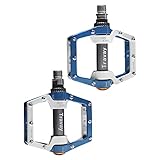Travay ペダル【軸部 自転車ペダル アルミ合金 耐久性 超軽量 3ベアリング 滑り止め釘 左右セット クロスバイクMTB ロードバイク 競技用 街乗り (ブルー)