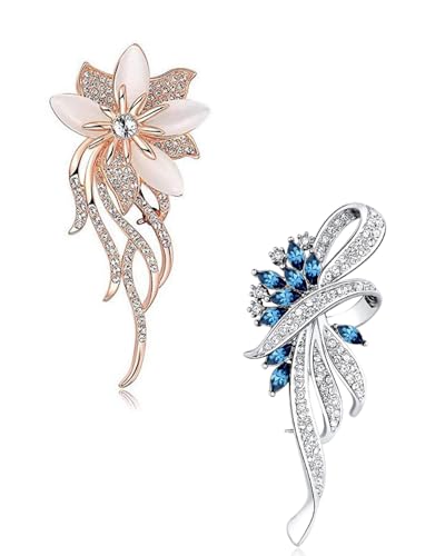 TOZBLEU Broches de bisutería para mujer   2 pcs, Rojo, Diseño de ramo de novia, Broche de estilo de vendimia de lujo para mujeres y muchachas