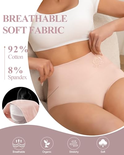 Women's Cotton Underwear High Waisted Comfortable Tummy Control Stretch Soft Full Coverage Breathable Briefs 5-6 Packs2