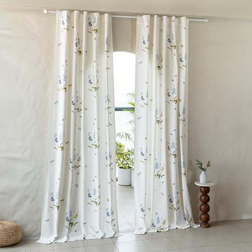 Image of Tranquebar Curtain Co. Cotton Curtains 9 Feet Long Set of 2, 60-65% Room Darkening, Blue Butterfly & Floral Print, 9 Feet Curtains Set of 2, BackTabs, Titli (274 cm) - Set of 2