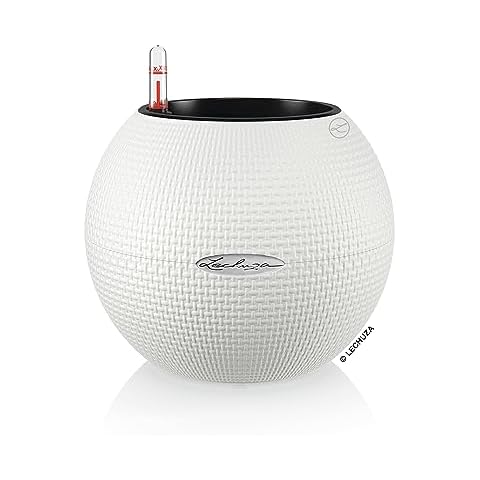 Lechuza 13360 Puro 20 Texture Self-Watering Garden Planter for Indoor and Outdoor Use, White Cover
