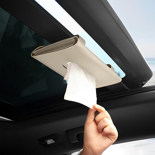 FGXY Beige Auto Tissue Halter, Taschentuchbox, Maskenhalter, Taschentuchbox Auto Maskenhalter für Sonnenblende, PU Leder Tissue Box Halter, für Auto Sonnenblende Auto Rücksitz Autozubehör