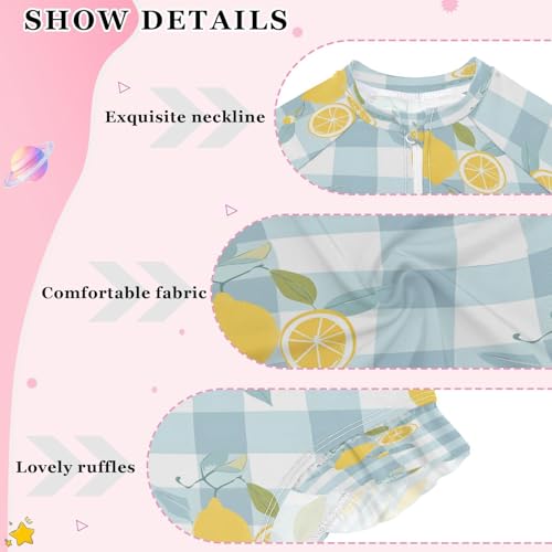 White Plaid Lemon Girls Long Sleeve Swimsuits One Piece Zipper Bathing Suit UPF 50+ Rashguard Swimwear4