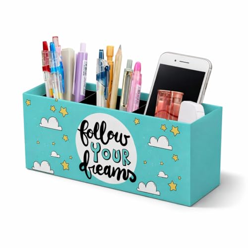 Image of AccuPrints Sumiko Paper Board Pen Holder, Desktop Pen Organizer,3 Compartment Pen and Pencil Holder, Desktop Organizer for Store Marker, Office Supplies, (Large)-Design Follow Your Dream