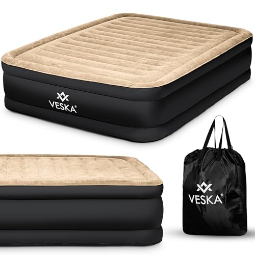 VESKA Aufblasbare Matratze Selbstaufblasend Luftbett Gästebett mit eingebauter elektrischer Pumpe, Einzelbett Luftmatratze für Camping Heimgebrauch mit Tasche (anthrazit/Creme, Doppel)