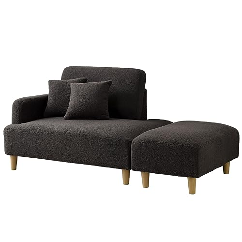 ワイエムワールド ソファ 2人掛け ブークレ生地 韓国風 天然木肘付き ダークグレー 00-100096