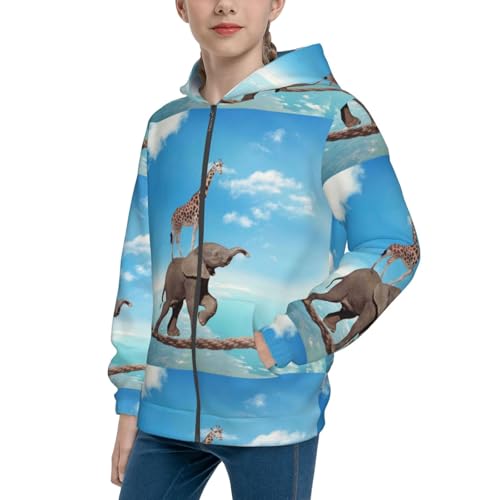 Elephant Giraffe Kids Pullover Hoodies Boys Zip Up Sweatshirts Girls Athletic Clothes with Pocket