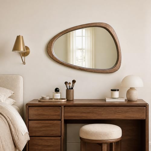 Image of Asymmetrical Irregular Solid Wood Framed Wall Mirror, 20 inchx30 inch