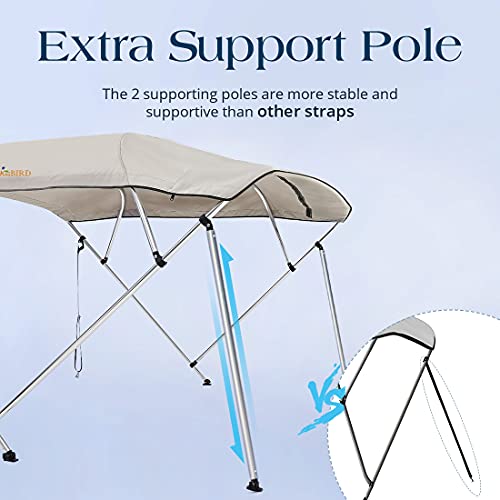 King Bird 3 Bow Boat Bimini Top Cover Boat Canopy 1 Inch Aluminum Heavy Duty 46" Height, With Rear Support Poles And Stitched On Canvas Storage Boot (Grey, 54''-60'') #TOP3