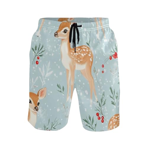 Men’s Swim Trunks Christmas Deer Snow Cherry Beach Board Shorts Swimming Short Pants Running Sports Surffing Shorts