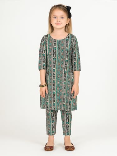 Image of A.T.U.N. (ALL THINGS UBER NICE) Girls Printed 3 /4 Sleeve Kurti and Pant Set | Stylish Traditional Ethnic Wear Salwar Suit Set for All Ocassions
