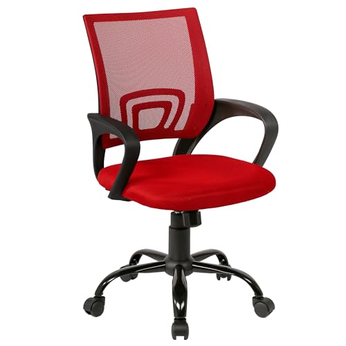 BestOffice Sedia da ufficio ergonomica con schienale in rete traspirante altezza regolabile sedia da computer reclinabile con ruote girevoli, colore: Rosso